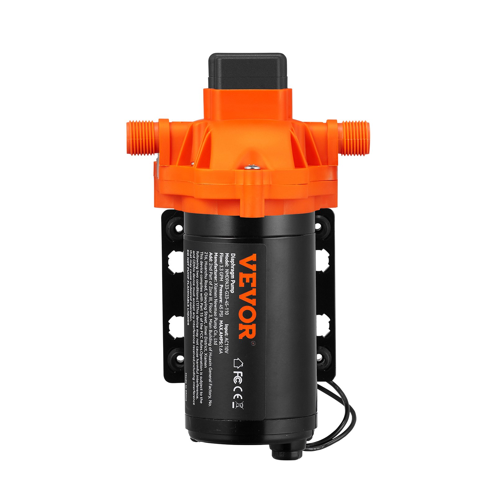 Bomba de diafragma de agua VEVOR, 110 V CA, flujo de 3,3 GPM, presión nominal de 45 PSI (40-80 PSI ajustable), bomba de pulverizador autocebante de 1/2" MNPT con interruptor de presión para RV Camper Marine Boat Lawn, certificado FCC