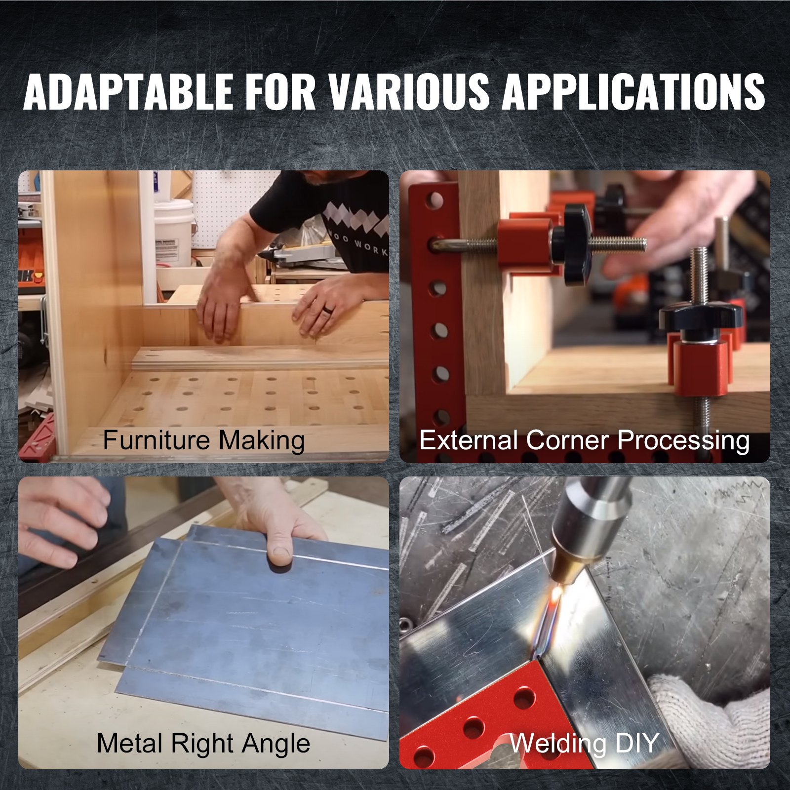 VEVOR Cuadrados de posicionamiento de 90 grados, abrazaderas de ángulo recto de 5,5" x 5,5" para carpintería, cuadrados de sujeción de esquina de aleación de aluminio para cajas, gabinetes, cajones, paquete de 4