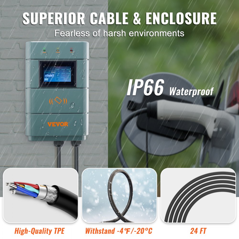 VEVOR Estación de carga de vehículos eléctricos de nivel 2, 0-48 A ajustable, 11,5 kW 240 V NEMA14-50 Cargador inteligente EV con WiFi, cable de carga TPE de 24 pies para uso en interiores/exteriores, ETL y certificado Energy Star