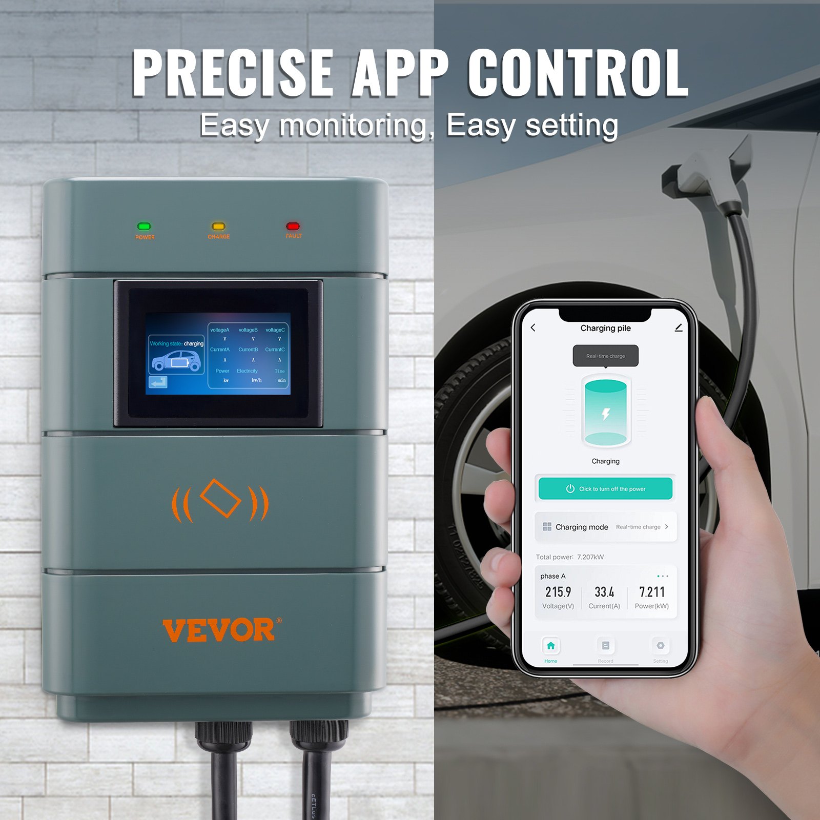 VEVOR Estación de carga de vehículos eléctricos de nivel 2, 0-48 A ajustable, 11,5 kW 240 V NEMA14-50 Cargador inteligente EV con WiFi, cable de carga TPE de 24 pies para uso en interiores/exteriores, ETL y certificado Energy Star