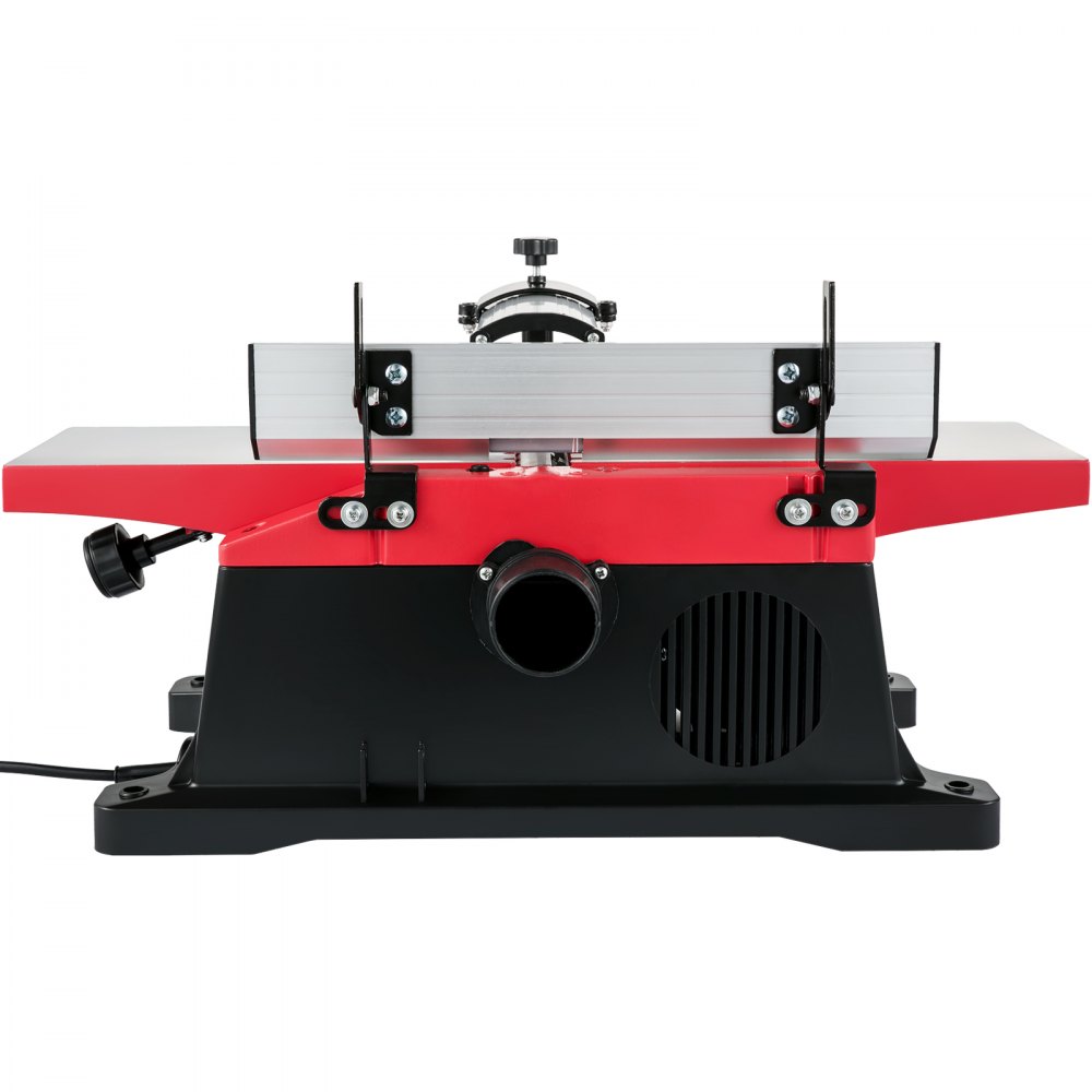 Regruesadora de sobremesa para carpintería VEVOR con tablero rojo y base negra, vista frontal.