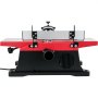 Regruesadora de sobremesa para carpintería VEVOR con tablero rojo y base negra, vista frontal.