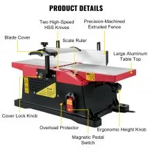 VEVOR Woodworking Benchtop Jointers 6inch with 1650W Motor,Heavy Duty Benchtop Planer Precise Cutterhead 2000rpm ,2 Push Blocks Fence Depth Scale,Large Aluminum Work Table for Woodworking