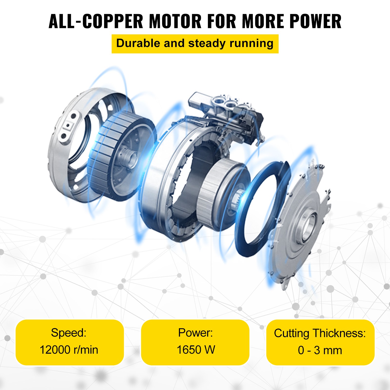 Motor totalmente de cobre con velocidad de 12000 r/min para ensambladora de banco de carpintería VEVOR.