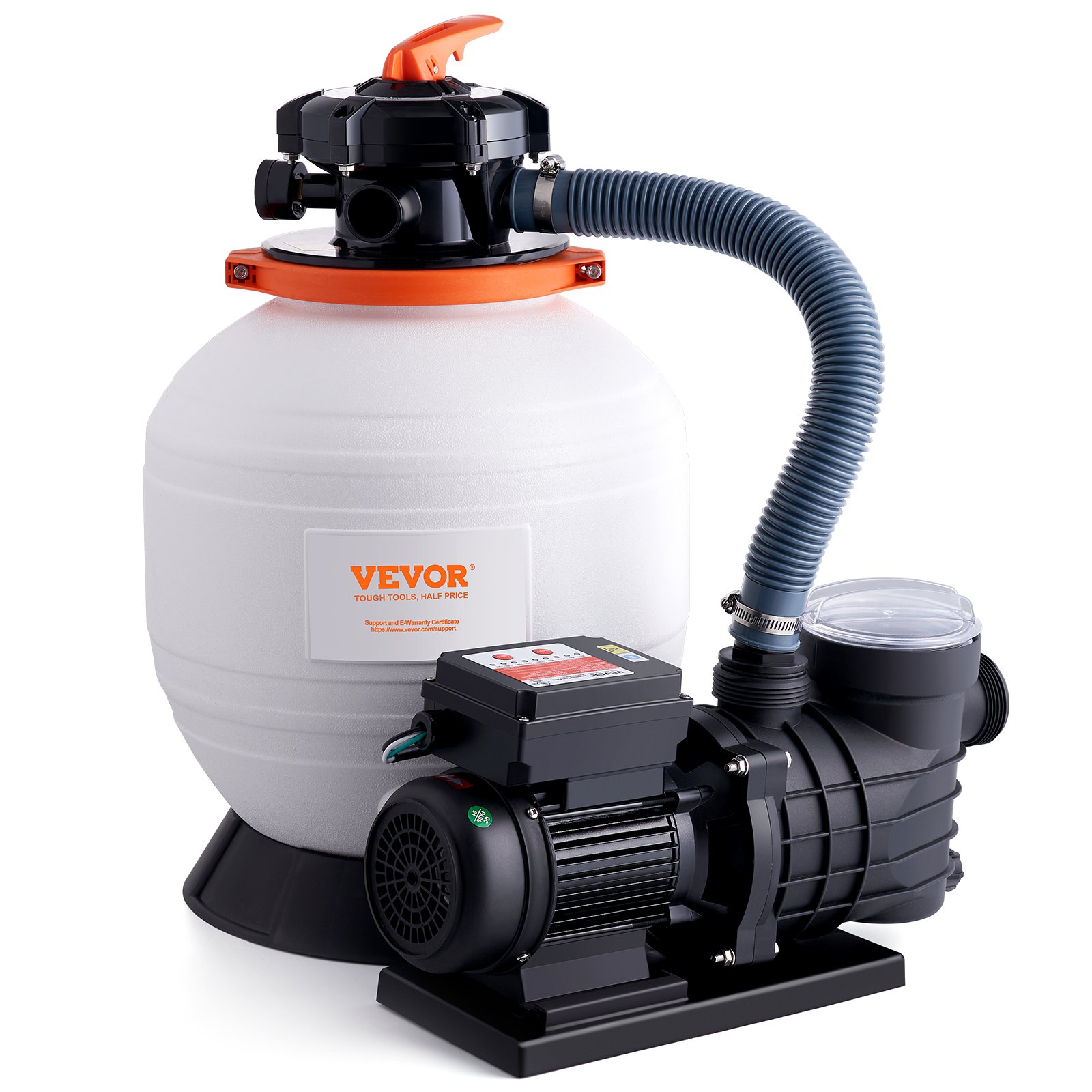 VEVOR Bomba de filtro de arena para piscinas sobre el suelo, 14 pulgadas, 3000 GPH, sistema de bombas de piscina de 3/4 HP y juego combinado de filtros con válvula multipuerto de 6 vías y cesta de col