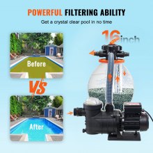 VEVOR Bomba de filtro de arena para piscinas sobre el suelo, 16 pulgadas, 3500 GPH, sistema de bombas de piscina de 1 HP y juego combinado de filtros con válvula multipuerto de 6 vías y cesta de colad