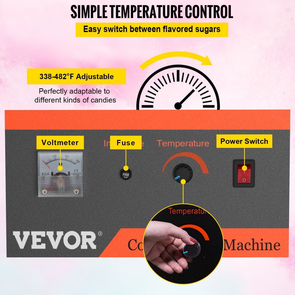 VEVOR Máquina de Algodón de Azúcar 7 Porciones/Min Acero Inoxidable Movilidad