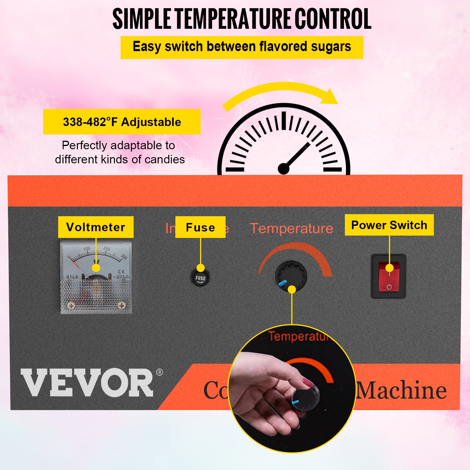 VEVOR Máquina de Algodón de Azúcar 7 Porciones/Min Acero Inoxidable Movilidad