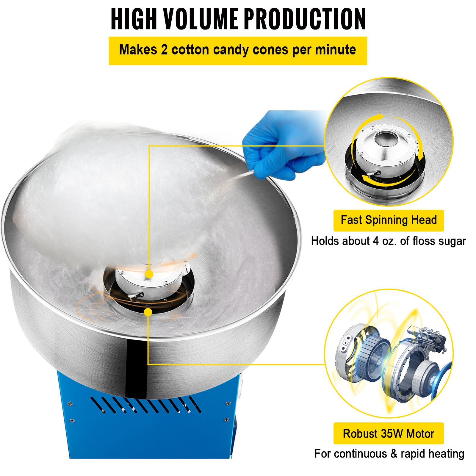 VEVOR Máquina Comercial de Algodón de Azúcar 935W Máquina de Algodón