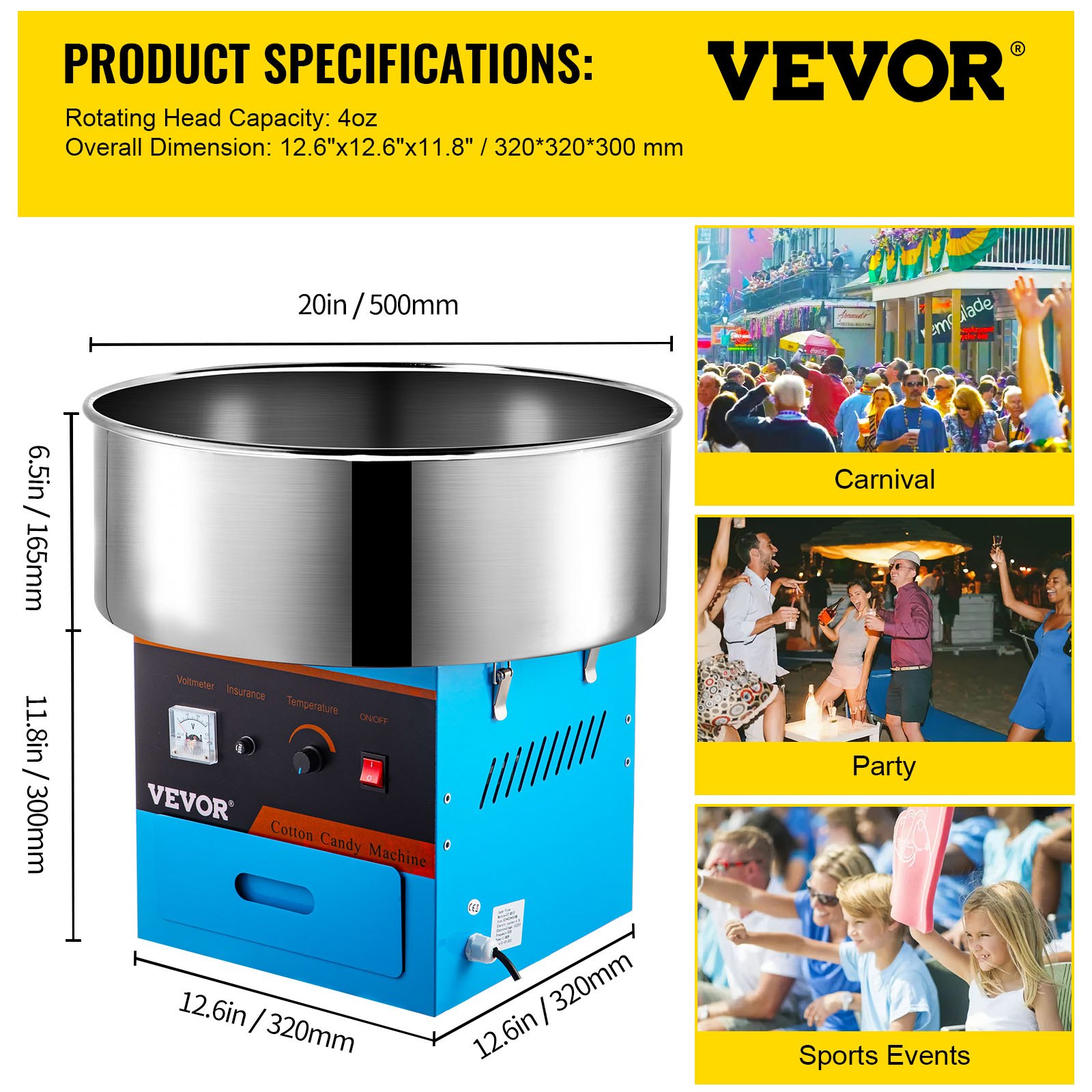 VEVOR Máquina Comercial de Algodón de Azúcar 935W Máquina de Algodón