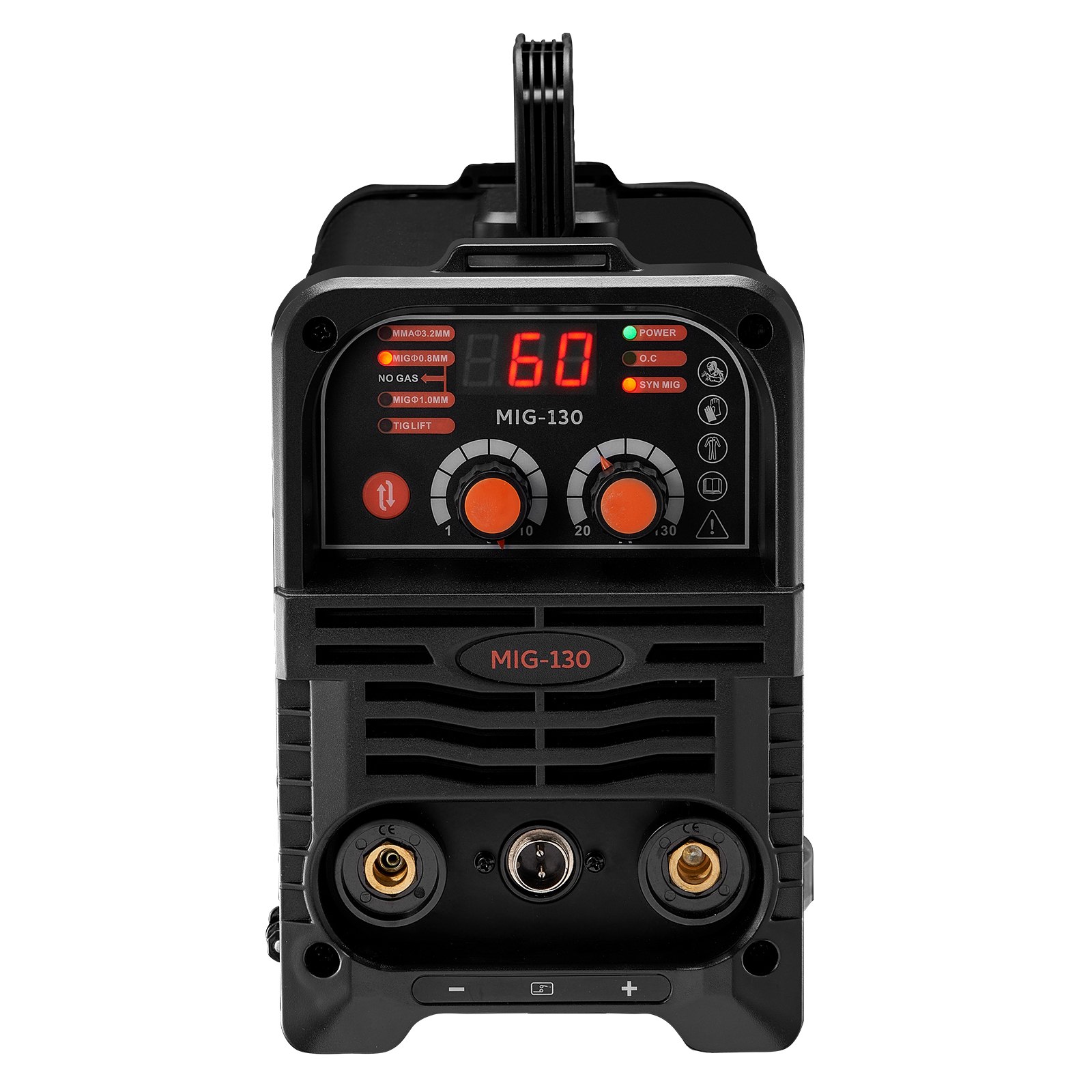 Soldadora MIG VEVOR, máquina de soldadura MIG sinérgica de 130 A, soldadora multiproceso 3 en 1 con núcleo fundente MIG/Stick/Lift TIG, soldadora MIG portátil de 110 V con tecnología inversor IGBT y pantalla digital.
