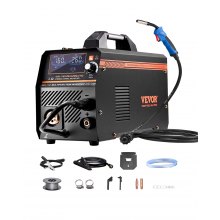 Soldadora MIG VEVOR, máquina de soldadura MIG sinérgica de 160 A, 4 en 1, multiproceso MIG de gas/MIG con núcleo fundente/TIG con electrodo revestido/Lift, soldadora MIG de doble voltaje de 110 V/220 V con inversor IGBT y pantalla LCD.