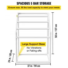 VEVOR Toallero para piscina, 5 barras, blanco, organizador de almacenamiento trapedozal de PVC independiente para exteriores, incluye 8 clips para toallas, bolsa de malla, gancho, también almacena flotadores y paletas, para playa, piscina