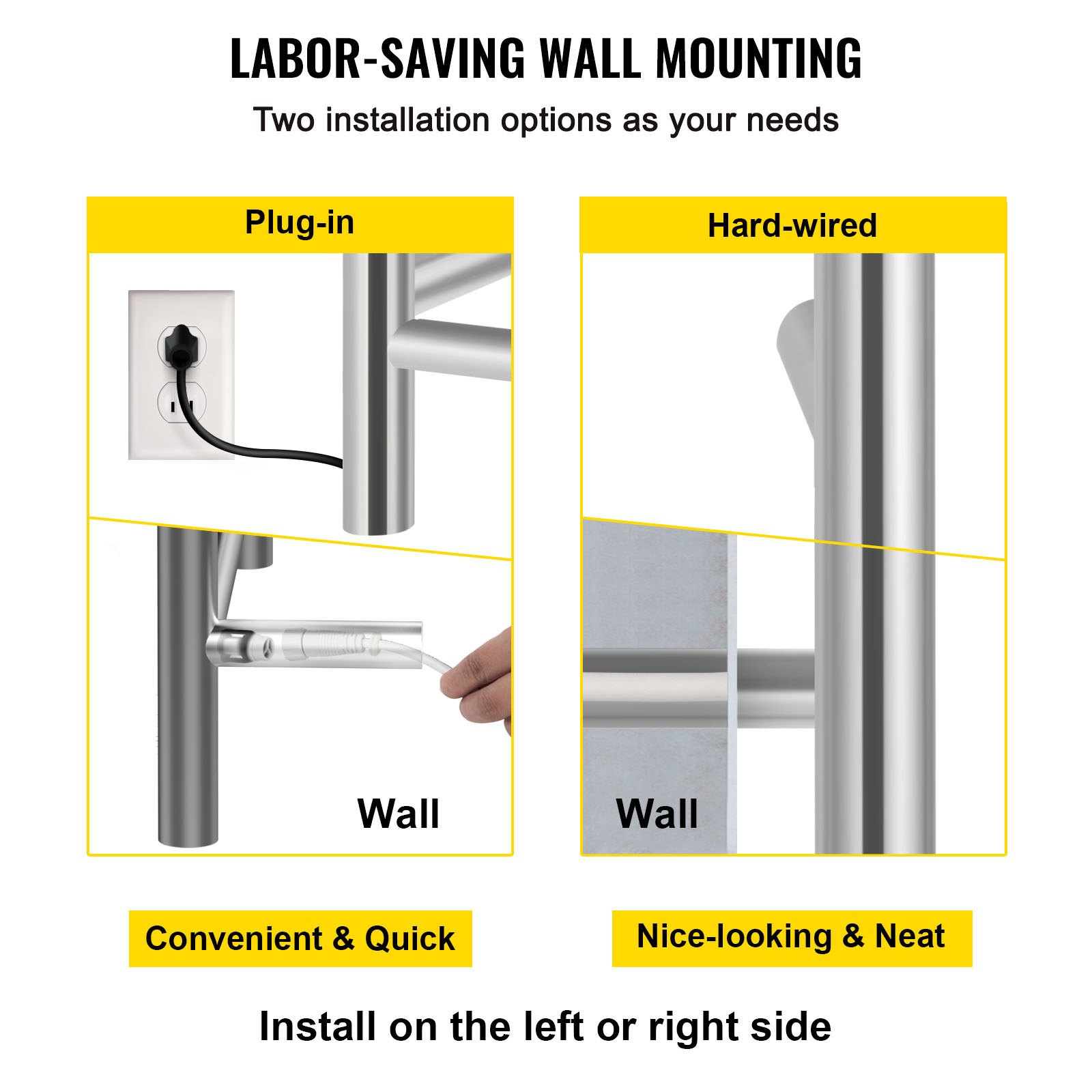 VEVOR Calentador de Toalla Eléctrico 10 Barras Radiador 110V de Acero Inoxidable