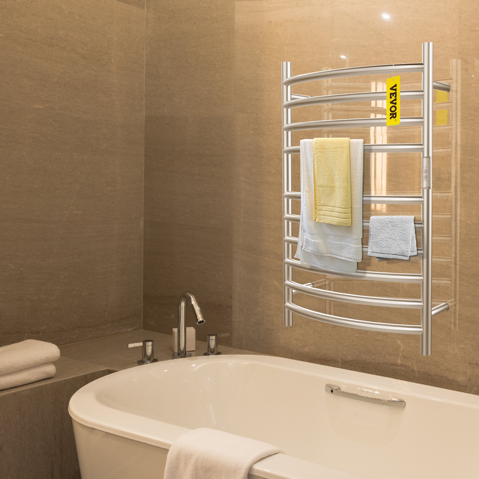 VEVOR Calentador de Toalla Eléctrico 10 Barras Radiador Diseño Curvo 110V 120W