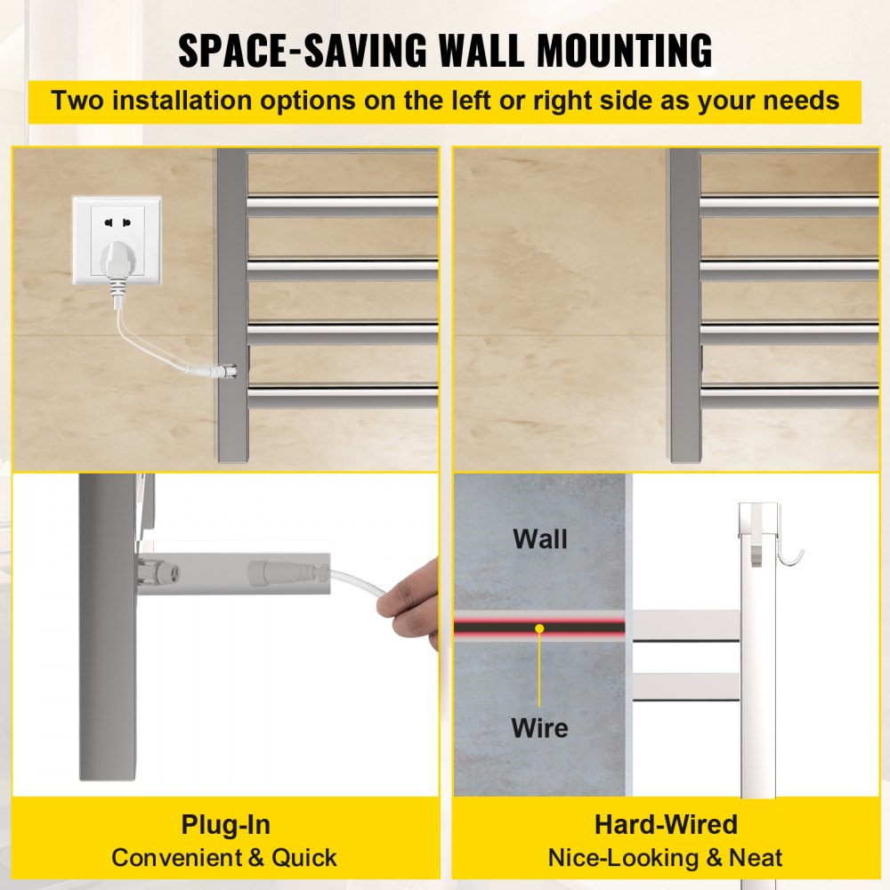 VEVOR Calentador de Toalla Eléctrico 10 Barras Radiador 124 W Acero Inoxidable