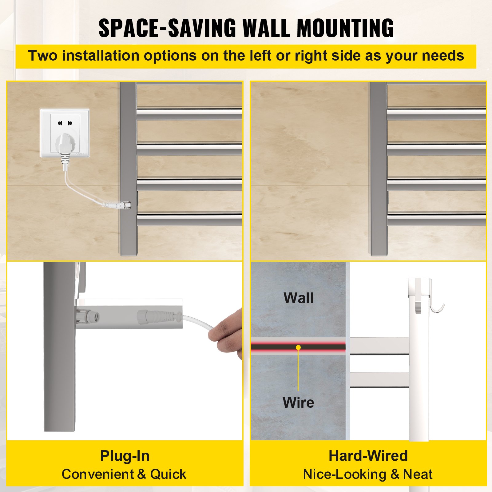 VEVOR Calentador de Toalla Eléctrico 10 Barras Radiador 124 W Acero Inoxidable