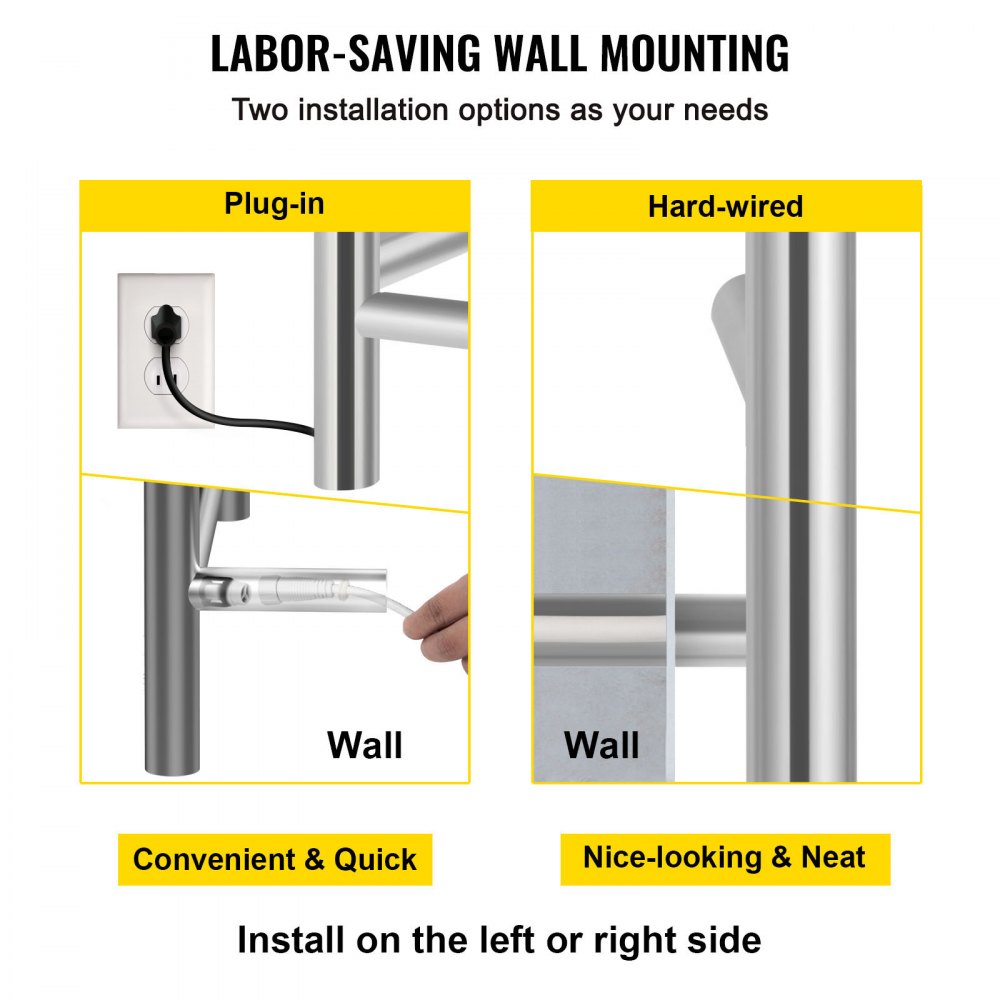VEVOR Calentador de Toalla Eléctrico 12 Barras Radiador 110V de Acero Inoxidable