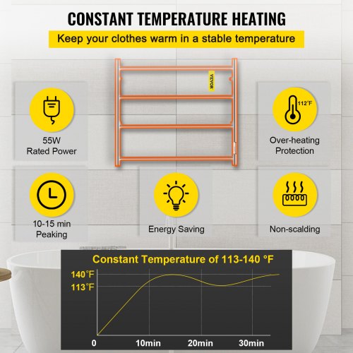 VEVOR Calentador de Toalla Eléctrico 4 Barras Radiador 110V de Acero Inoxidable