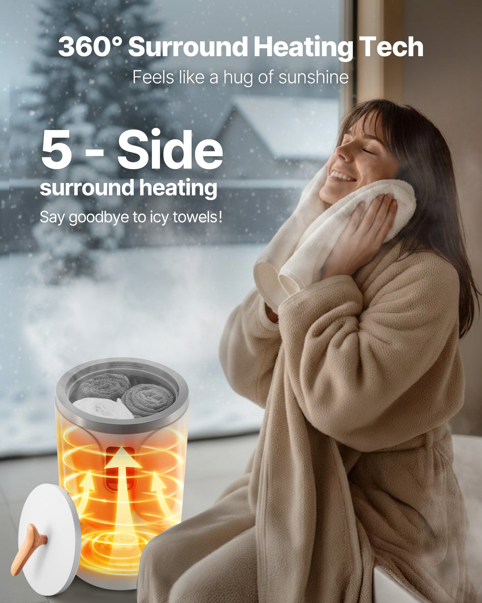 Calentadores de toallas VEVOR para baño, cubo calentador de toallas con temporizador de retardo de 24 horas, bloqueo para niños y apagado automático para spa. Se adapta a hasta 3 toallas de baño de gran tamaño, mantas, ropa, batas de baño, pijamas y más.