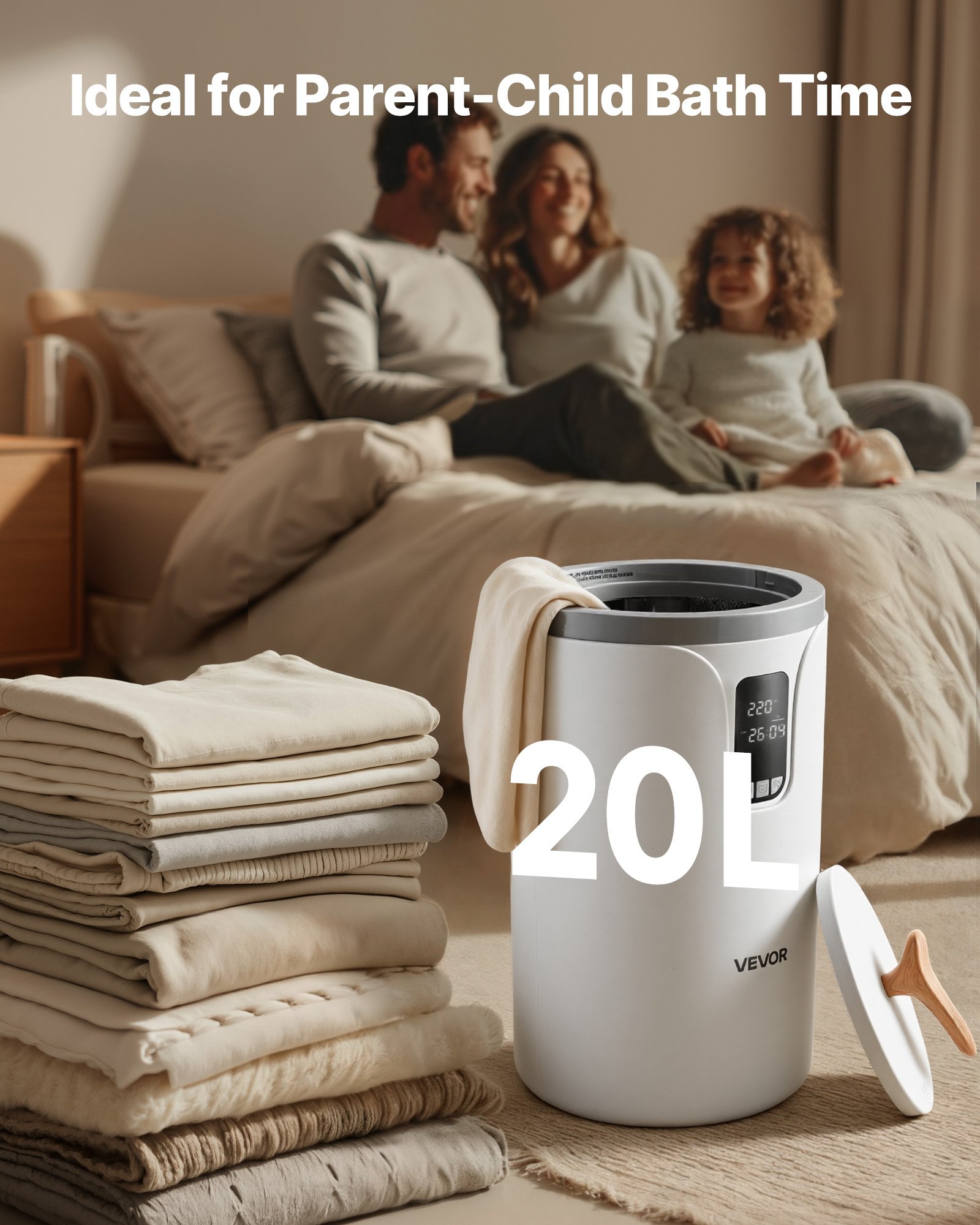 Calentadores de toallas VEVOR para baño, cubo calentador de toallas con temporizador de retardo de 24 horas, bloqueo para niños y apagado automático para spa. Se adapta a hasta 3 toallas de baño de gran tamaño, mantas, ropa, batas de baño, pijamas y más.