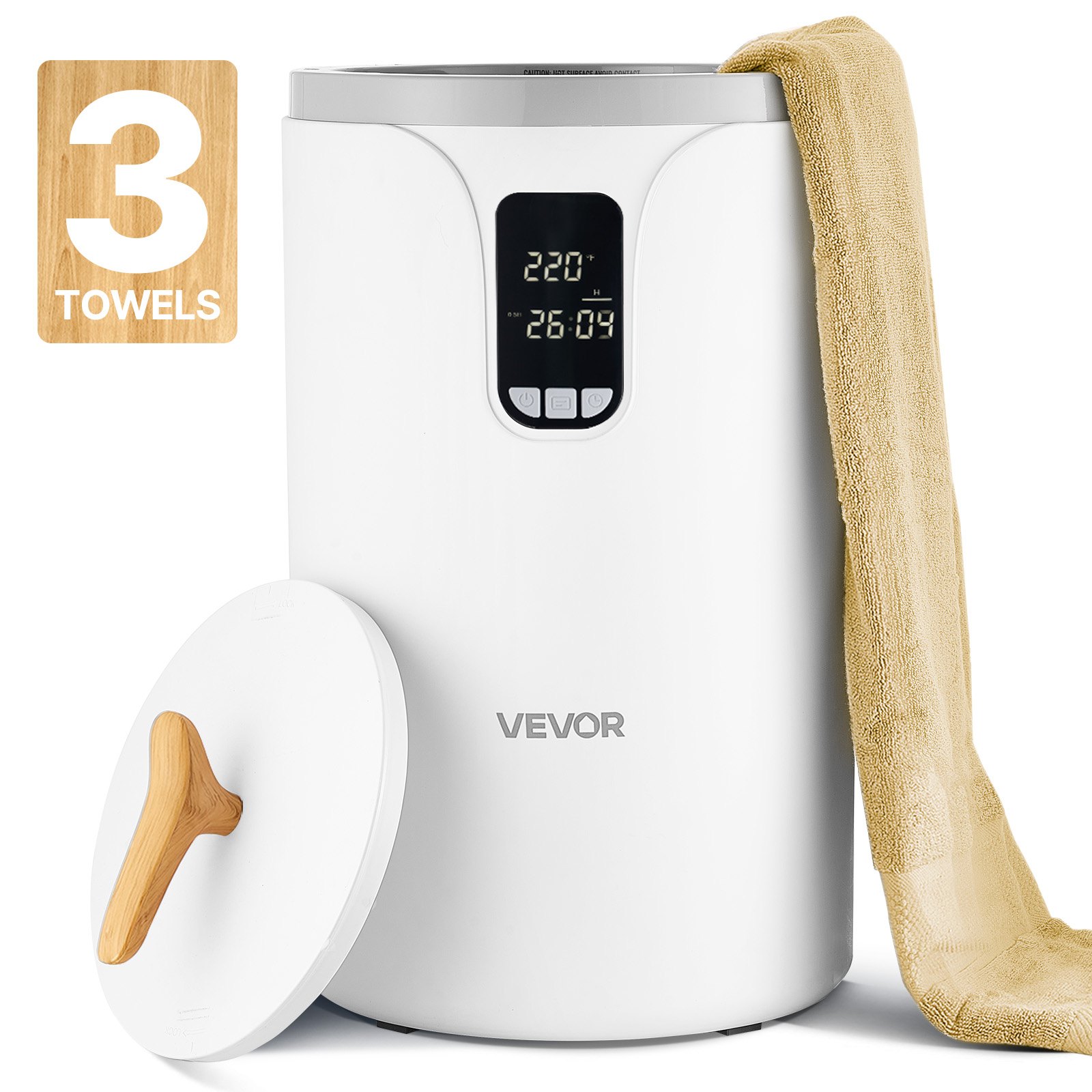 Calentadores de toallas VEVOR para baño, cubo calentador de toallas con temporizador de retardo de 24 horas, bloqueo para niños y apagado automático para spa. Se adapta a hasta 3 toallas de baño de gran tamaño, mantas, ropa, batas de baño, pijamas y más.