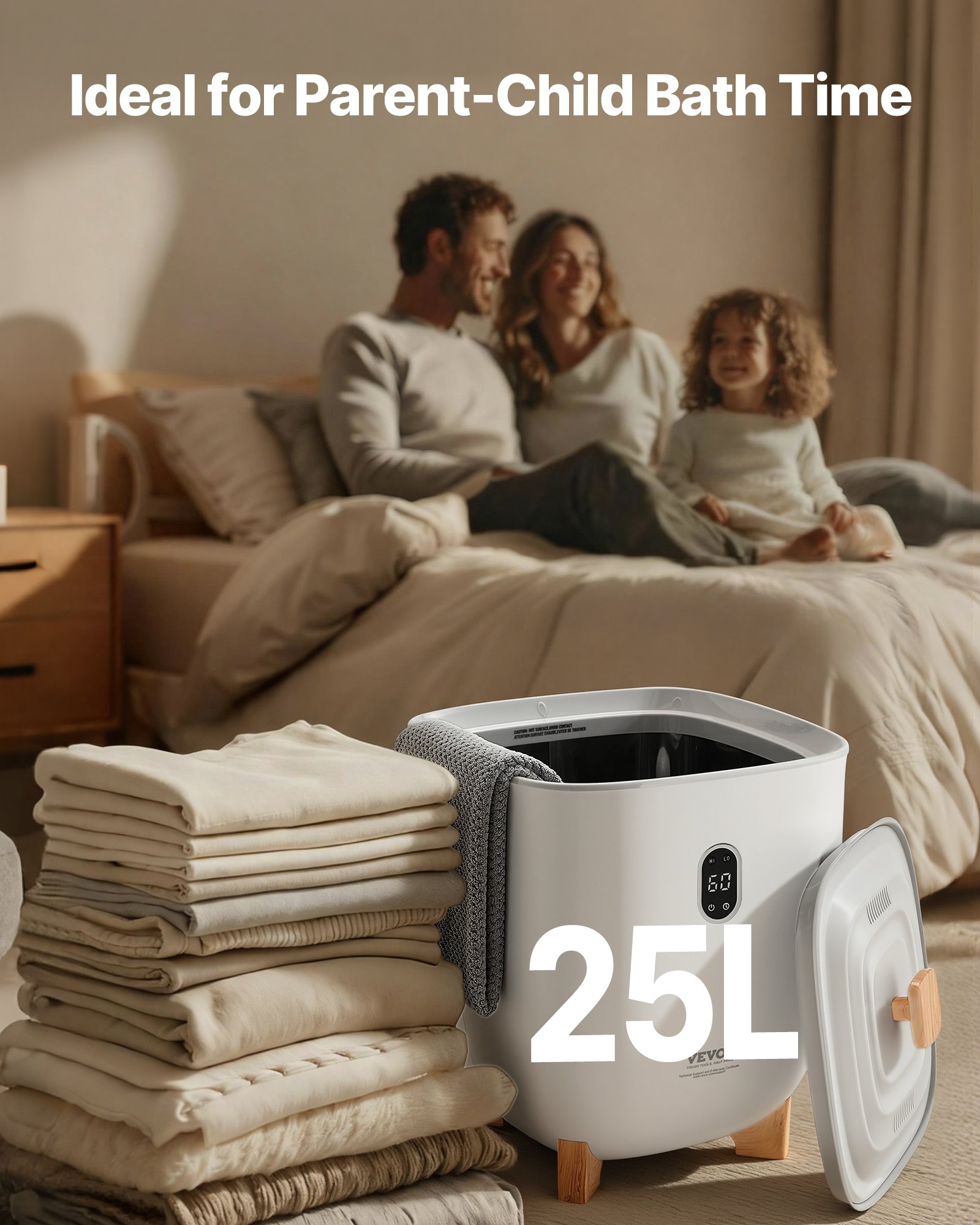 Calentadores de toallas VEVOR para baño, cubo calentador de toallas de 25 L con apagado automático para spa. Capacidad para hasta 5 toallas de baño grandes, mantas, ropa, batas de baño, pijamas y más.