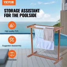 VEVOR Toallero para piscina, 5 barras, marrón, organizador de almacenamiento independiente en forma de T de PVC para exteriores, incluye 8 clips para toallas, bolsa de malla, gancho, también almacena flotadores y paletas, para playa, piscina, hogar