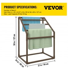 VEVOR Toallero para piscina, 5 barras, marrón, organizador de almacenamiento trapezoidal de PVC independiente para exteriores, incluye 8 clips para toallas, bolsa de malla, gancho, también almacena flotadores y paletas, para playa, piscina