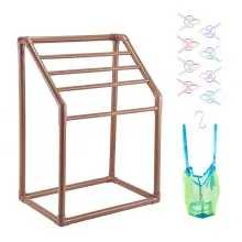 VEVOR Toallero para piscina, 5 barras, marrón, organizador de almacenamiento trapezoidal de PVC independiente para exteriores, incluye 8 clips para toallas, bolsa de malla, gancho, también almacena flotadores y paletas, para playa, piscina