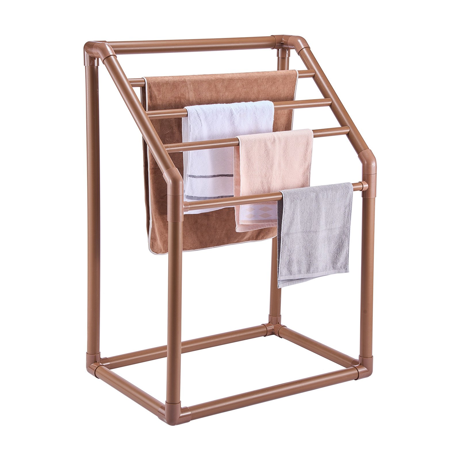 VEVOR Toallero de PVC para exterior de 5 barras, soporte independiente para toallas de piscina con clips, bolsa y gancho, organizador para secar colchas en interiores y exteriores, ideal para piscinas, baños y spas, color marrón