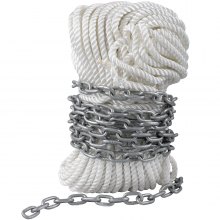 VEVOR Anchor Rode and Chain, 15' x 5/16" Boat Anchor Chain, 1/2" x 200' Nylon Rope, 2.2T Chain Tension Cadena de acero galvanizado, Windlass-Grade Three Strand Twist Nylon, Cadena de ancla para barcos, barcos