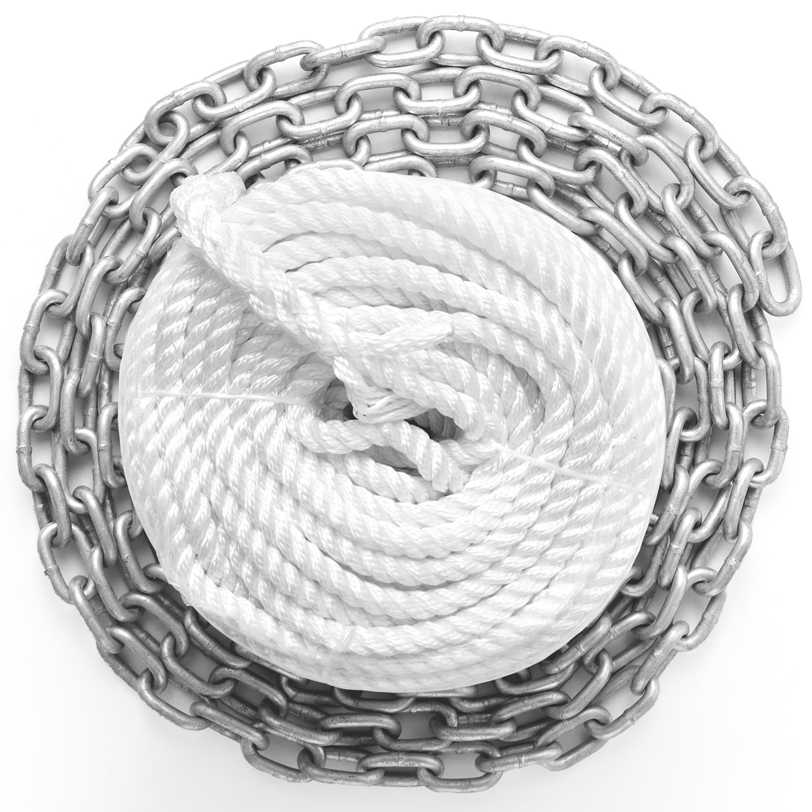 VEVOR Anchor Rode and Chain, 15' x 5/16" Boat Anchor Chain, 1/2" x 200' Nylon Rope, 2.2T Chain Tension Cadena de acero galvanizado, Windlass-Grade Three Strand Twist Nylon, Cadena de ancla para barcos, barcos