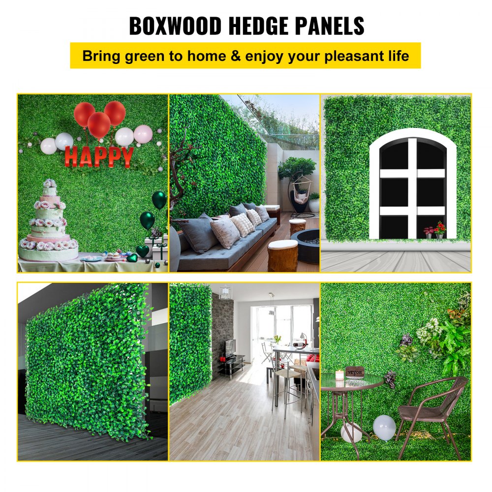 Paneles de boj VEVOR: elegantes paredes verdes para eventos, patios y decoración del hogar.