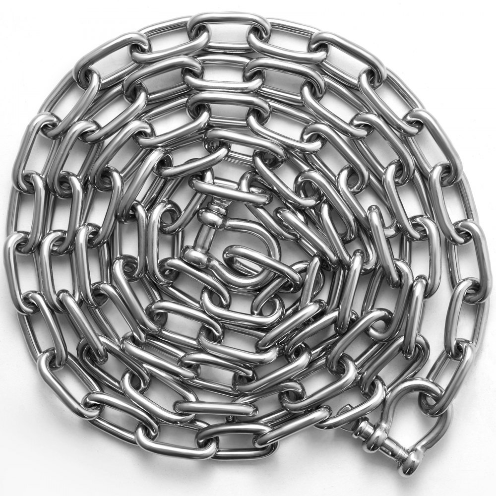 Cadena de ancla VEVOR, cadena de acero inoxidable 316 de 10 pies x 5/16 pulgadas, grillete de cadena de ancla de 3/8 pulgadas, carga de rotura de cadena de plomo de ancla de 7120 libras, carga de rotura de grillete de cadena de ancla de 9460 libras, cadena de ancla para barcos