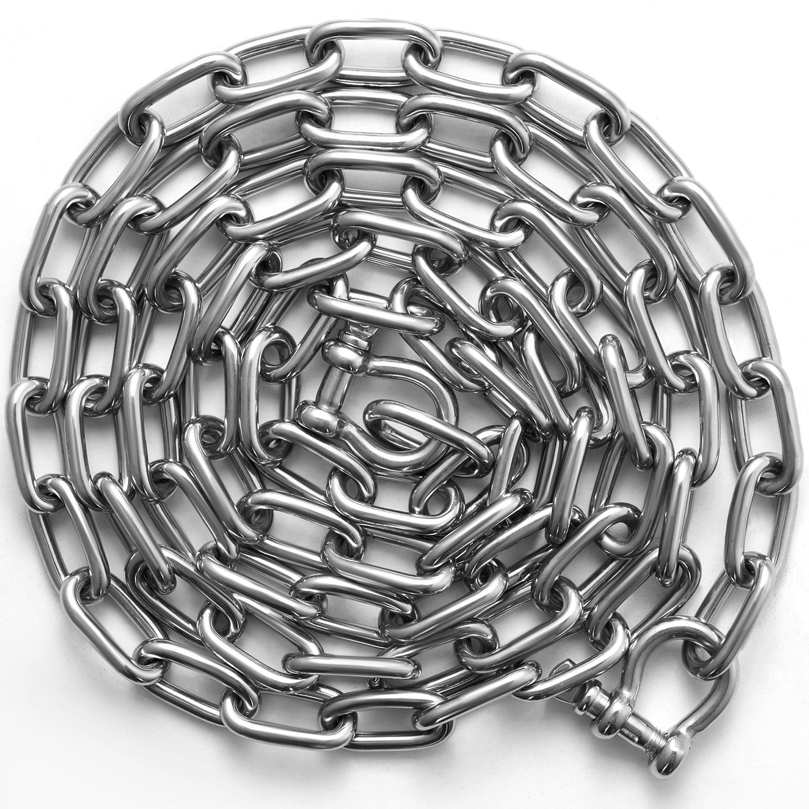 Cadena de ancla VEVOR, cadena de acero inoxidable 316 de 10 pies x 5/16 pulgadas, grillete de cadena de ancla de 3/8 pulgadas, carga de rotura de cadena de plomo de ancla de 7120 libras, carga de rotura de grillete de cadena de ancla de 9460 libras, cadena de ancla para barcos