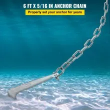 Cadena de ancla VEVOR, cadena de acero inoxidable 316 de 6' x 5/16", grillete de cadena de ancla de 3/8", carga de rotura de cadena de plomo de ancla de 7120 libras, carga de rotura de grillete de cadena de ancla de 9460 libras, cadena de ancla para barcos pequeños
