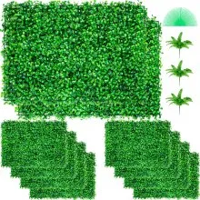 VEVOR Panel de madera de boj artificial UV 10 piezas Paneles de pared de seto de boj Paneles de pared de césped artificial Fondo de pared 24X16 "4cm Pared de hierba verde Cobertura falsa para decoración Valla de privacidad Interior Jardín al aire libre Patio trasero