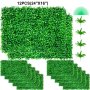 12 paneles de pared de césped VEVOR con follaje verde vibrante y plantas decorativas adicionales.