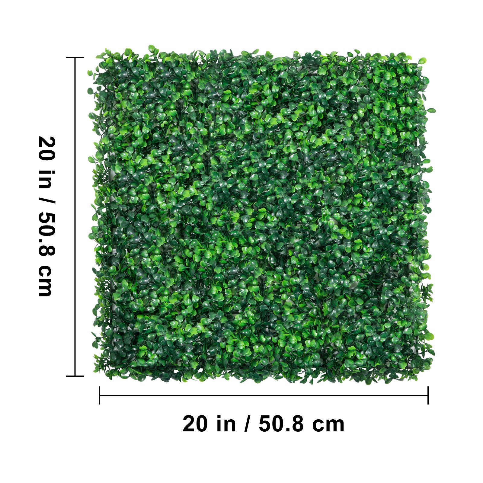 Panel de boj artificial VEVOR, 20 x 20 pulgadas (50,8 x 50,8 cm), hojas de un verde exuberante.