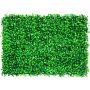 Panel de boj artificial verde VEVOR con follaje denso y vibrante sobre un fondo blanco.