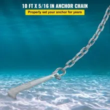 Cadena de ancla VEVOR, cadena de acero galvanizado de 10' x 5/16", grillete de cadena de ancla de 3/8", carga de rotura de cadena de plomo de ancla de 11650 libras, carga de rotura de grillete de cadena de ancla de 9460 libras, cadena de ancla para barcos, barcos