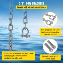 Cadena de ancla VEVOR, cadena de acero galvanizado de 10' x 5/16", grillete de cadena de ancla de 3/8", carga de rotura de cadena de plomo de ancla de 11650 libras, carga de rotura de grillete de cadena de ancla de 9460 libras, cadena de ancla para barcos, barcos