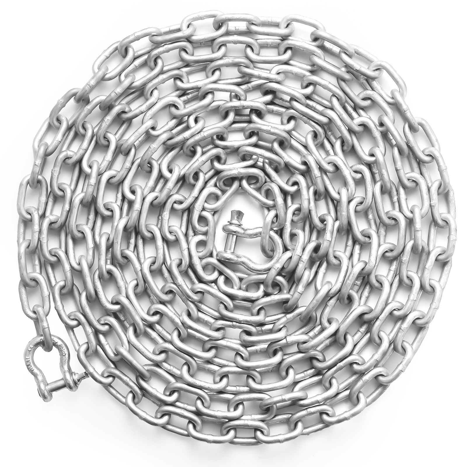 Cadena de ancla para barco VEVOR, 5/16" x 20', 2373 lb WLL/7120 lb BS, cadena de ancla de acero galvanizado de grado marino con grilletes de doble anilla de seguridad para barcos, cubierta, pesca. Compatible con diferentes anclas.