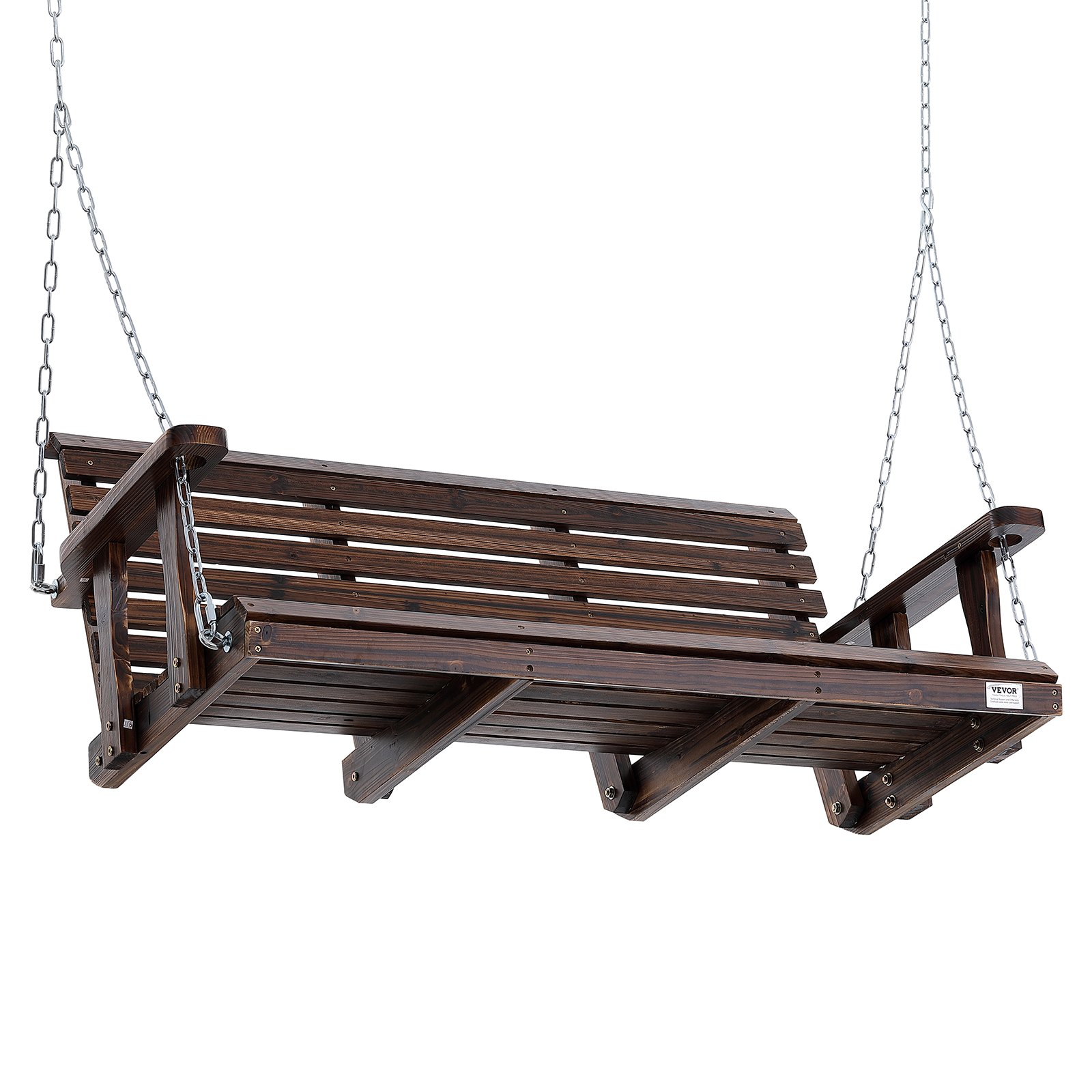 VEVOR Columpio de madera para porche de 1,37 m, banco de patio para jardín, capacidad de carga mejorada de 400 kg, banco de columpio resistente con cadenas para exteriores, color marrón carbonizado