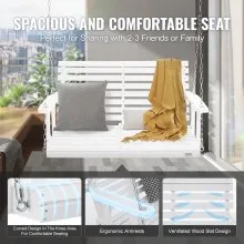 VEVOR Columpio de madera para porche de 4 pies, columpio de banco para patio y jardín, capacidad de carga fuerte mejorada de 880 libras, banco de silla oscilante resistente con cadenas colgantes para exteriores, blanco