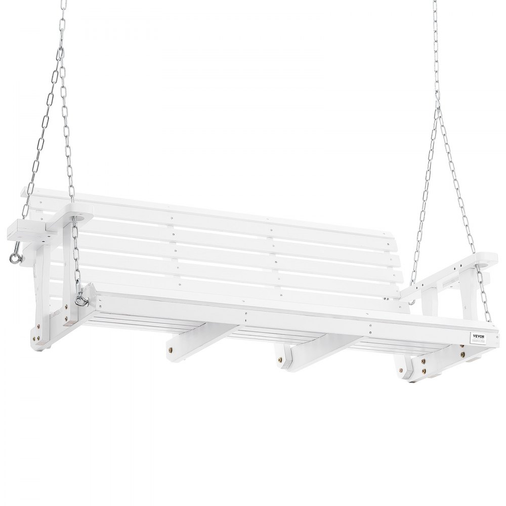 Columpio de porche de madera VEVOR blanco con cadenas de metal.