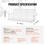 Especificaciones del producto columpio de porche de madera VEVOR con dimensiones, detalles del material y accesorios incluidos.