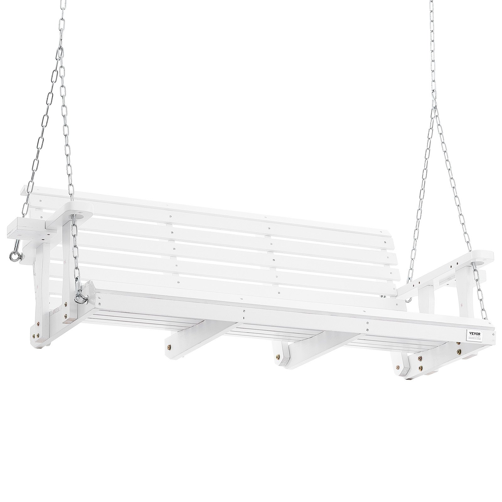 Columpio de porche de madera VEVOR blanco con cadenas de metal.