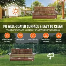 VEVOR Columpio de madera para porche de 5.5 pies, columpio de banco para patio y jardín, capacidad de carga fuerte mejorada de 880 libras, banco de silla oscilante resistente con cadenas colgantes para exteriores, marrón